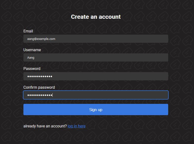 chat app signup screen