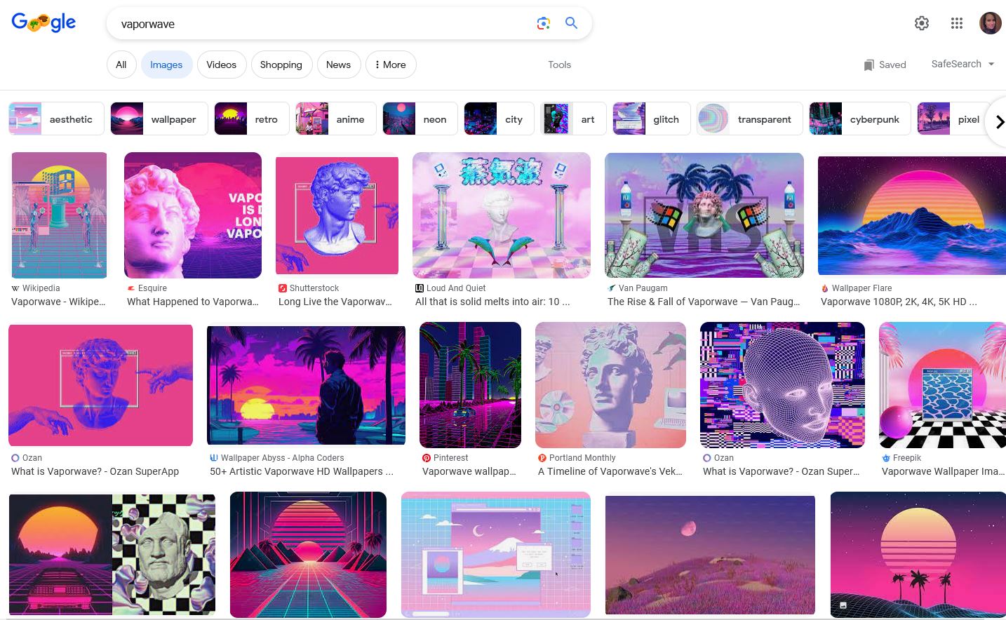 google image search of vaporwave style